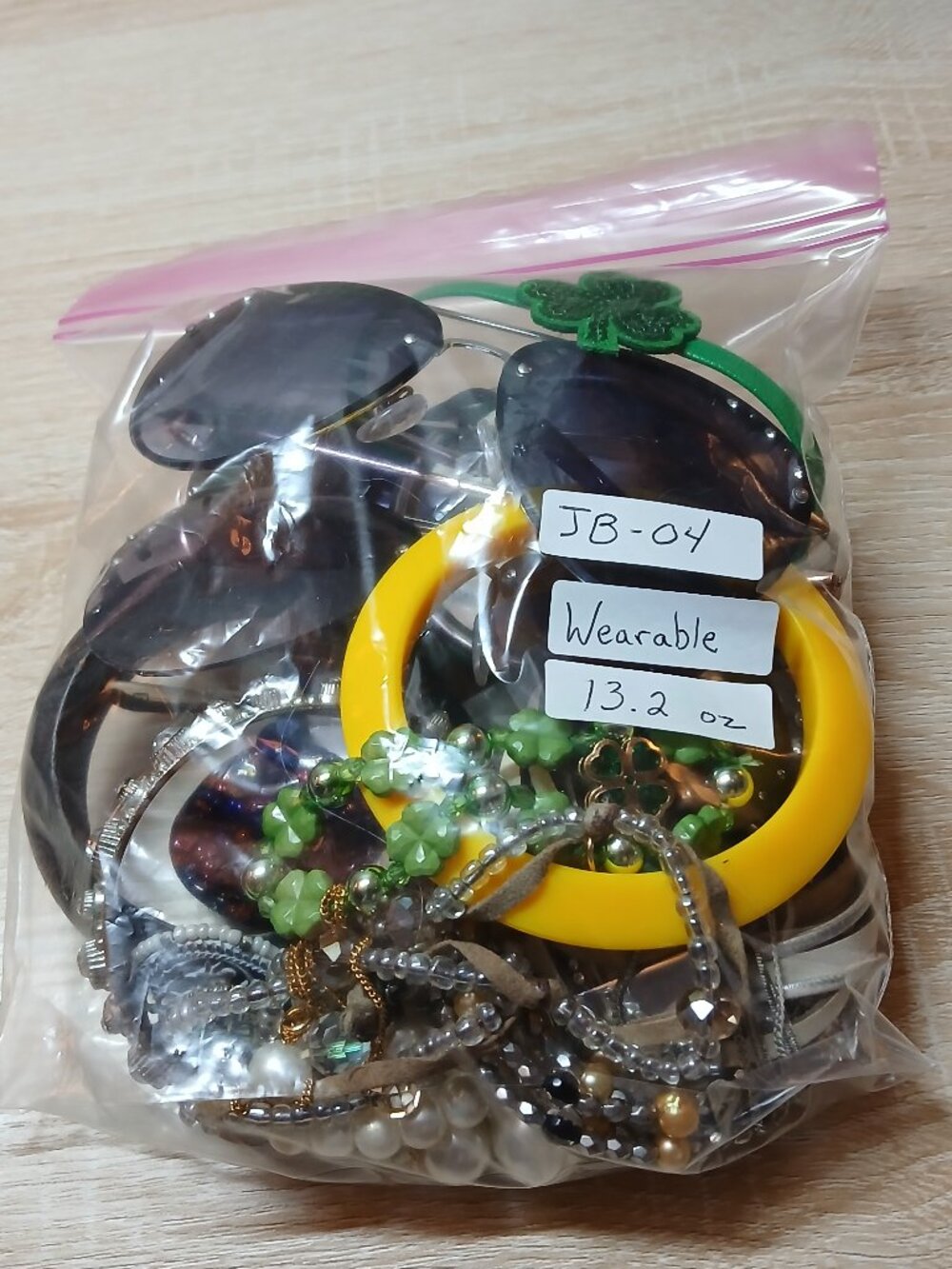 13.2 oz Vintage Wearable Costume Jewelry Mystery Lot Quart Bag.  JB-04